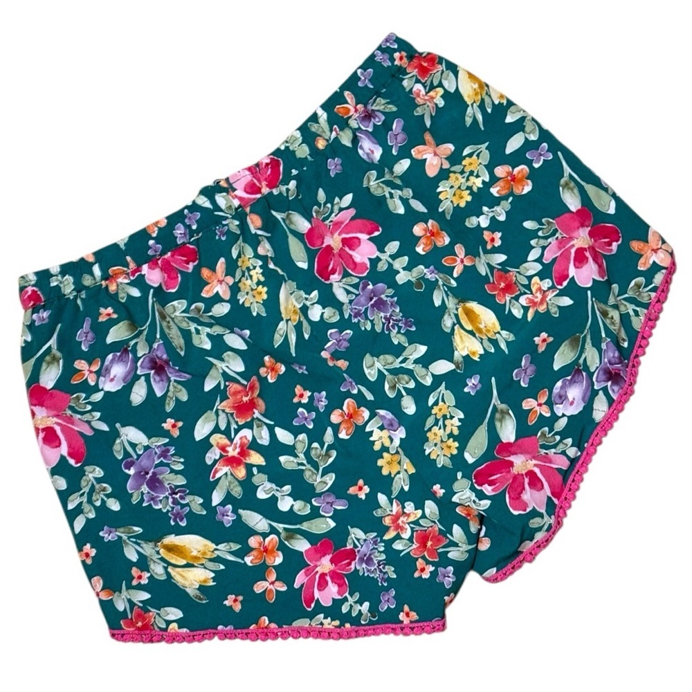 Staccato Green Floral Pom Trim Shorts Size Large - Picture 2 of 5